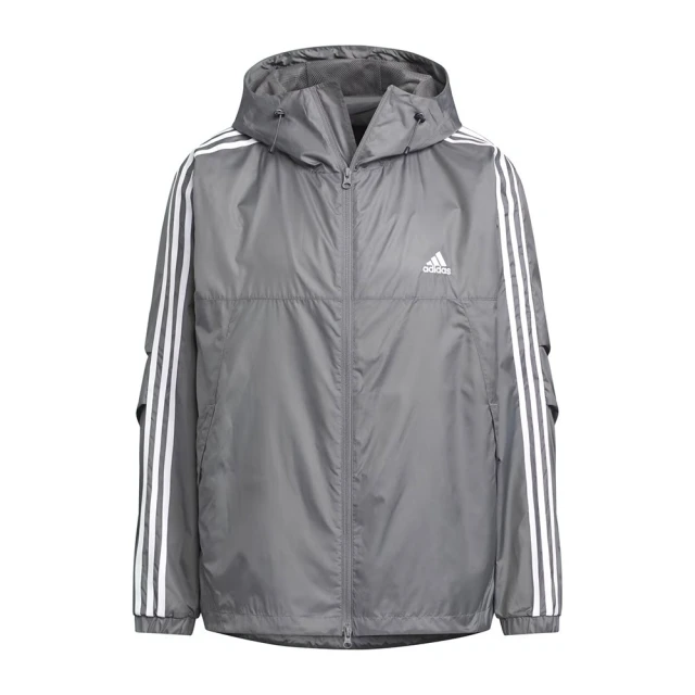 adidas 愛迪達 ES+ 3S WV JKT 男 連帽 外套 風衣 運動 訓練 寬鬆 輕便 愛迪達 灰白(JF3955)