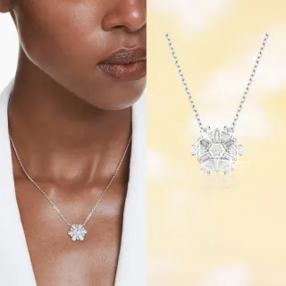 【SWAROVSKI 施華洛世奇】Idyllia 鏈墜 混合式切割 雪花 白色 鍍白金色(情人節禮物)