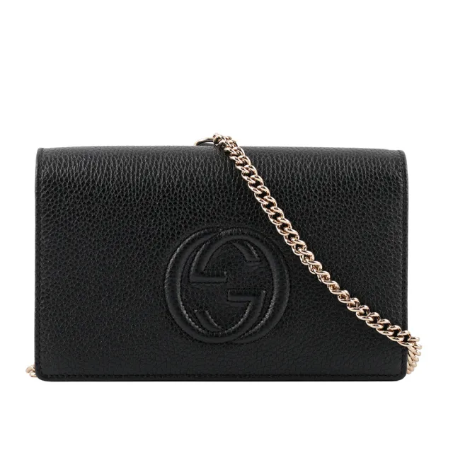【GUCCI 古馳】SOHO 系列牛皮皮夾式手拿/鍊包(黑色)