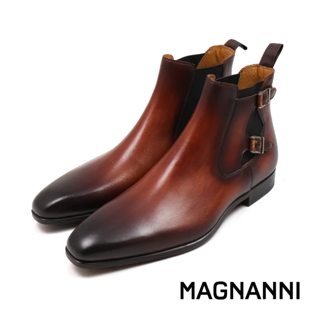 MAGNANNI 西班牙手染厚底拼接造型中筒靴 深棕色(25