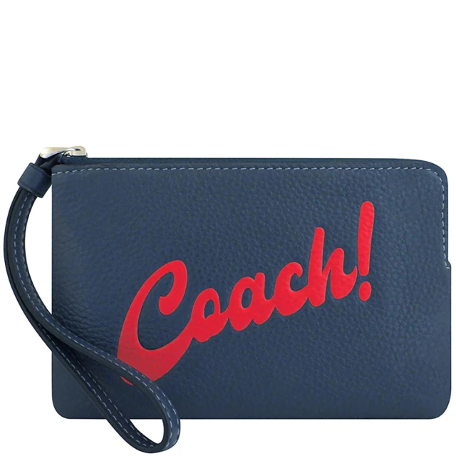 COACH LOGO字樣荔枝紋皮革手拿包(單寧藍色)