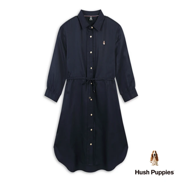 Hush Puppies 女裝 洋裝 素色修身開襟襯衫領洋裝