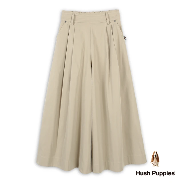 Hush Puppies 女裝 長褲 素色休閒打摺後腰鬆緊寬褲(卡其色 / 44221101)