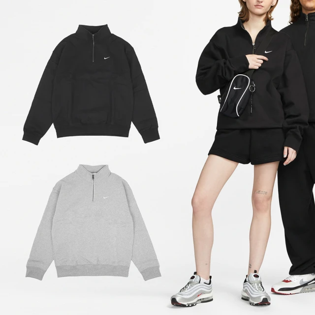 NIKE 耐吉 長袖 Solo Swoosh 1/4-Zip 男女款 拉鍊 內刷毛 落肩 寬鬆 大學T 單一價(DQ5209-063)