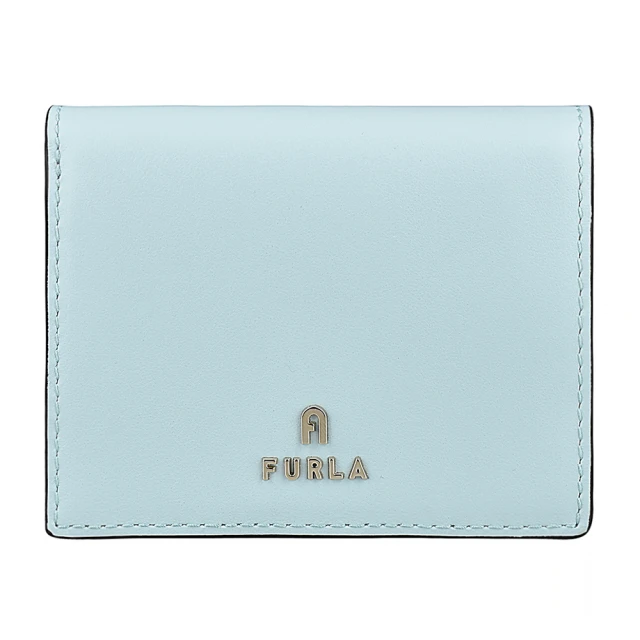 FURLA 芙拉 FURLA CAMELIA字母LOGO釦式小牛皮4卡對折短夾(薄荷藍)