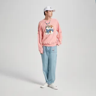 【EDWIN】江戶勝 男裝 勝太郎系列 勝太郎與黑丸友達長袖T恤(淡粉紅)