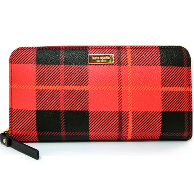 【KATE SPADE】紅x黑格紋拉鍊式長夾