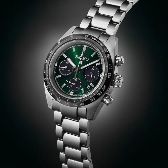 【SEIKO 精工】PROSPEX SPEEDTIMER 綠熊貓三眼太陽能計時錶-39mm 父親節 (V192-0AF0G SSC933P1)