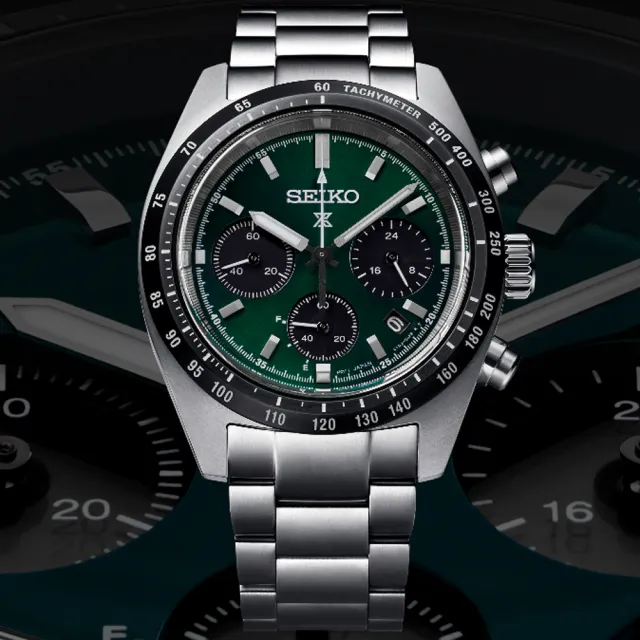 【SEIKO 精工】PROSPEX SPEEDTIMER 綠熊貓三眼太陽能計時錶-39mm 父親節 (V192-0AF0G SSC933P1)
