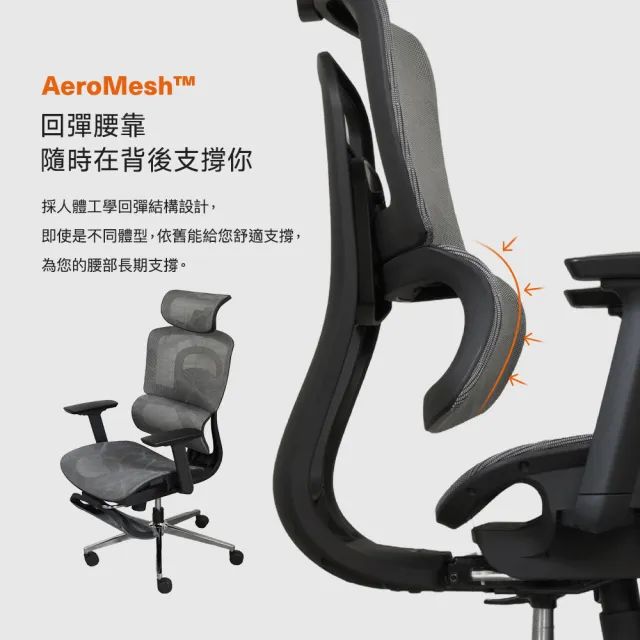 【Hyman PluS+】Aero Mesh 雙背護腰多功能調節人體工學椅-保固一年(電腦椅 辦公椅 主管椅 高背椅 耐重椅)