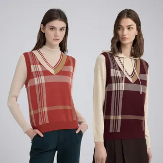 【ILEY 伊蕾】復古學院風格紋針織背心(兩色；M-XL；1244395710)