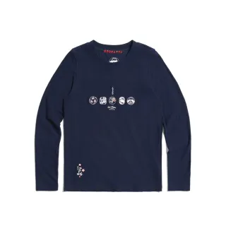 【EDWIN】江戶勝 女裝 經典多圖繡花薄長袖T恤(丈青色)