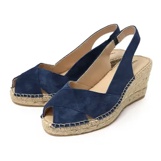 【TINO BELLINI 貝里尼】魚口草編楔型涼鞋FSOT021-4(藍色)