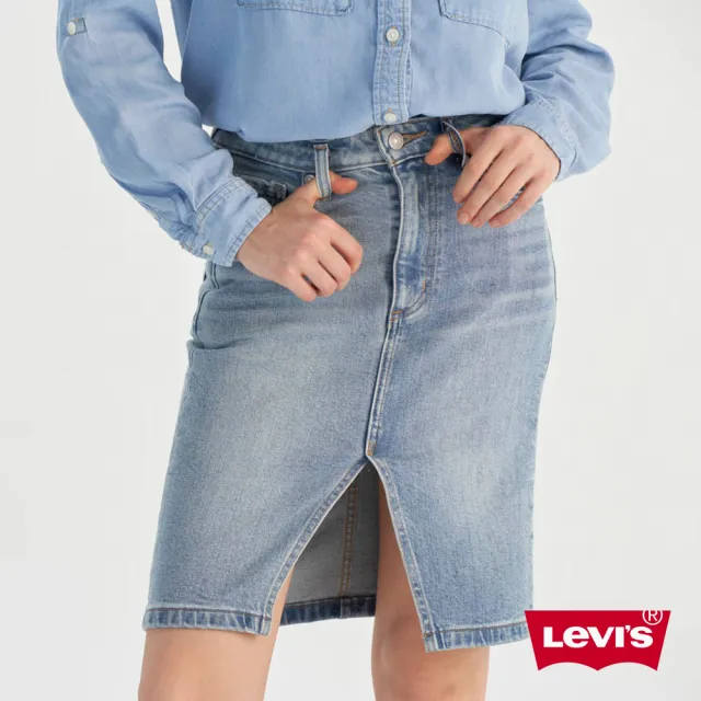 【LEVIS】女款 牛仔裙 復古全排釦A字裙 牛仔短裙 熱賣單品 001R4-0003
