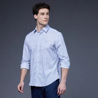 【NAUTICA】男裝 滿版金魚刺繡長袖襯衫(白色)