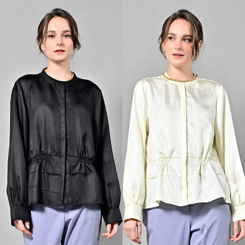 【御絹坊】時髦修身排扣縮腰蠶絲外套