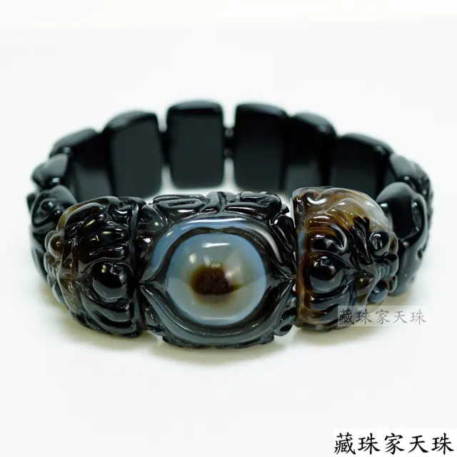 【藏珠家】精品財咒天眼+雙龍+黃財神天珠手鍊-手排