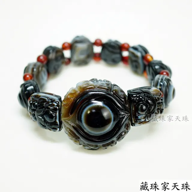 【藏珠家】精品財咒天眼+雙龍+文殊智慧咒天珠手鍊-中手排