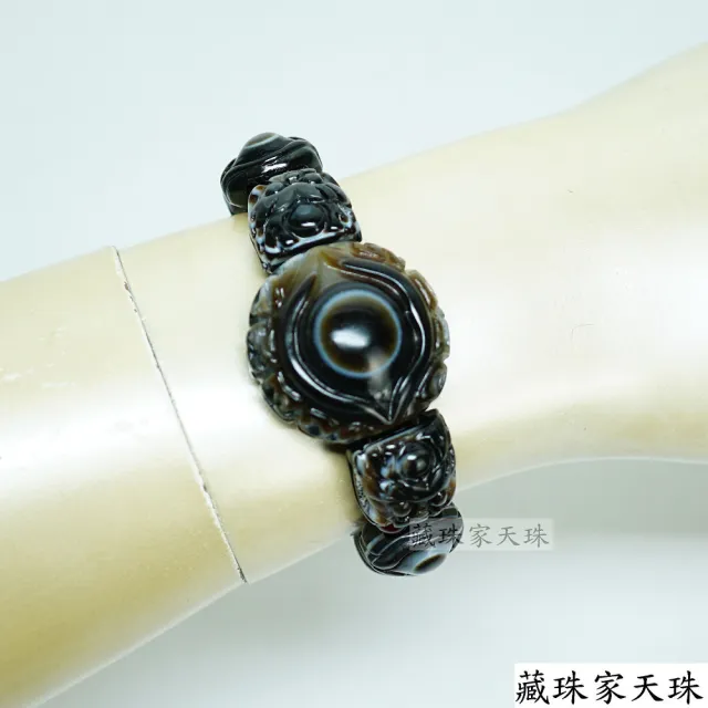 【藏珠家】精品財咒天眼+雙龍+文殊智慧咒天珠手鍊-中手排