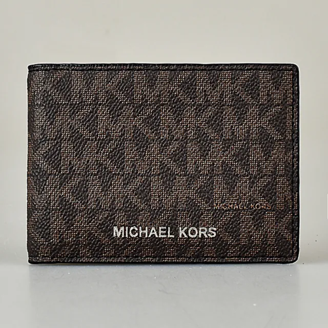 【Michael Kors】MK MICHAEL KORS COOPER LOGO對折10卡老花風設計短夾(棕x黑)