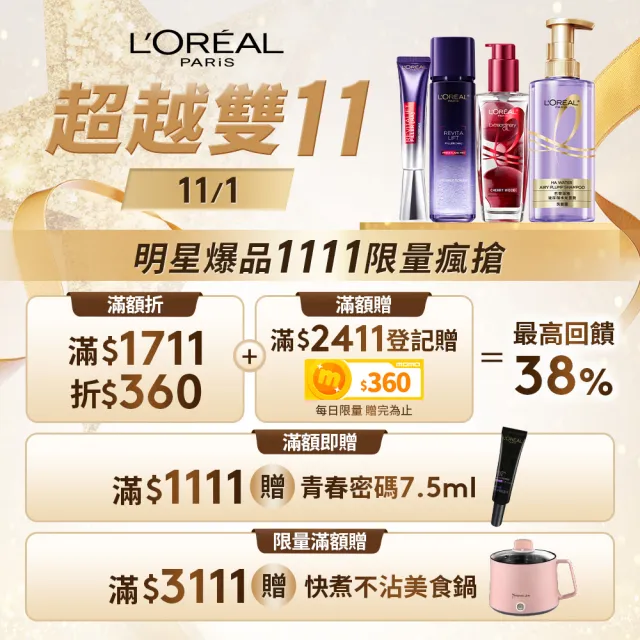 【LOREAL Paris 巴黎萊雅】玻尿酸眼霜級撫紋精華霜Pro版30ml(紫熨斗/眼霜/楊謹華代言)