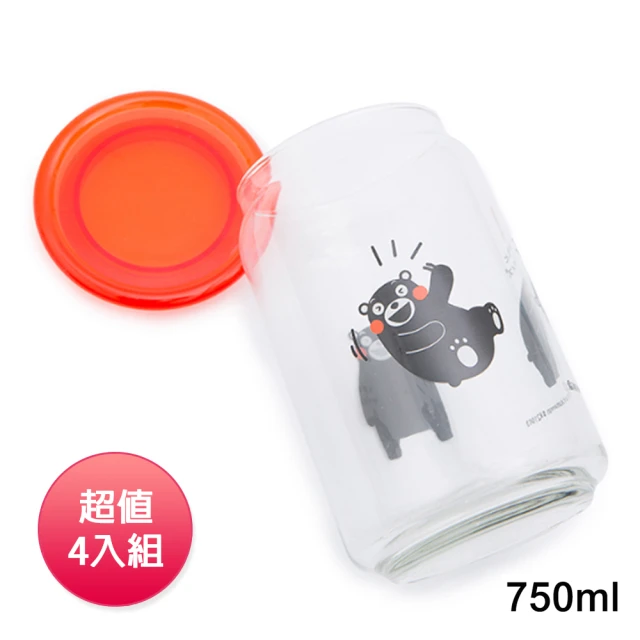 KUMAMON 酷MA萌 玻璃儲物罐750ml 四入組 台灣製 KM750-1(全新品 庫存出清)