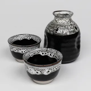 【福介商店】日本陶瓷 天目白流 酒器組 1壺2杯(日本酒器 酒壺 豬口 酒杯 清酒)
