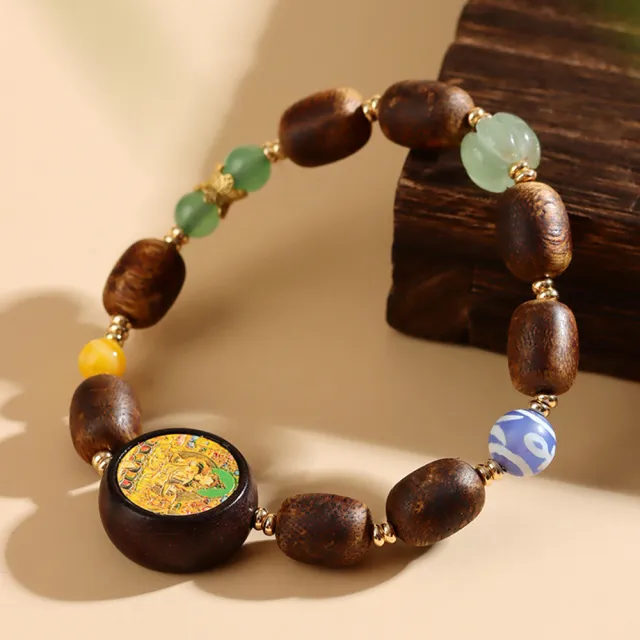 【禧禧珠寶】沉香木綠度母圓牌手鍊