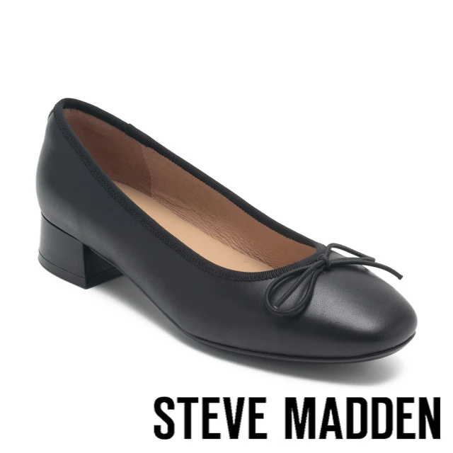 steve madden TWCLAIRE 拼接蝴蝶結低跟娃娃鞋(黑色)