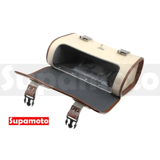 【Supamoto】機車馬鞍包―米白褐色版Q (皮革馬鞍袋/復古檔車改裝/鋁扣/側包/側箱/加掛包包)
