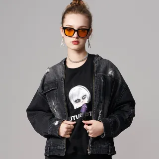 【BLUE WAY】女裝  黑曜無彈工裝丹寧拉鍊  外套- ETBOITE箱子