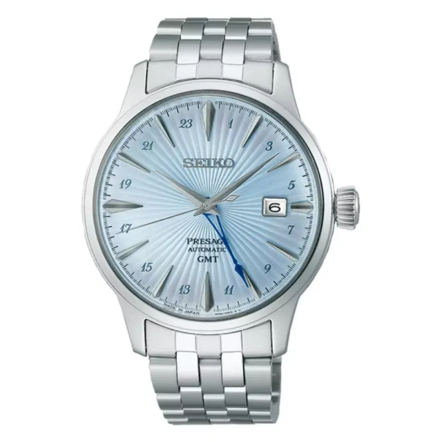 【SEIKO 精工】Presage 調酒師 雞尾酒系列 GMT兩地時間機械錶-冰藍色/40.5mm(SSK037J1 / 4R34-00J0B)