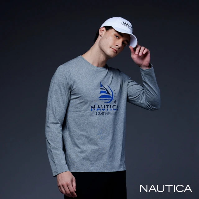 NAUTICA 男裝 品牌帆船印花長袖T恤(灰色)