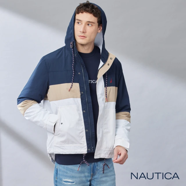 NAUTICA 男裝 防風撞色連帽外套(藍色)