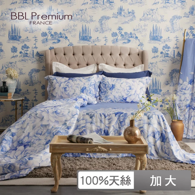 BBL Premium 100%天絲印花床包被套組-藍色愛情海(加大)