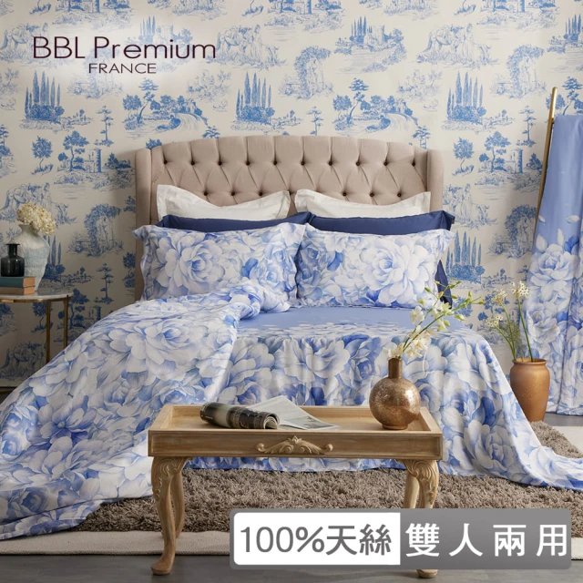 BBL Premium 100%天絲印花兩用被床包組-藍色愛情海(雙人)