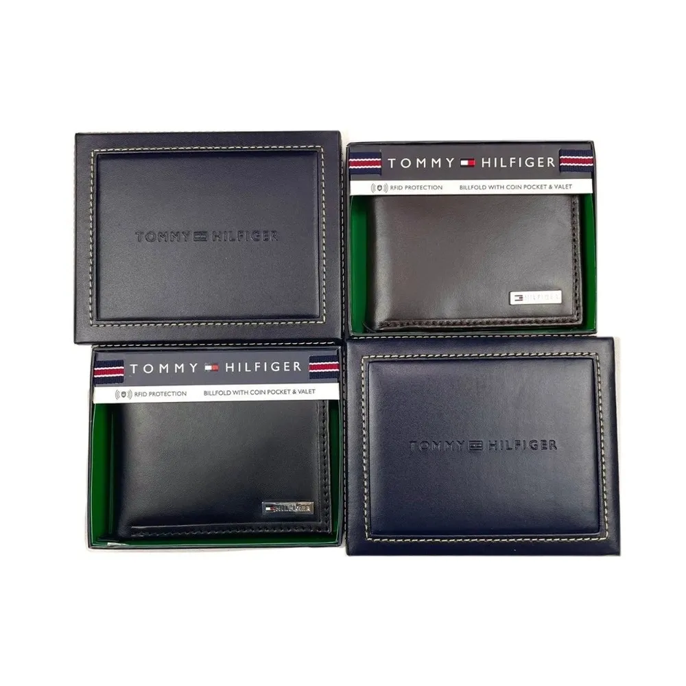 【Tommy Hilfiger】TOMMY HILFIGER 短夾 兩色 含零錢袋 皮夾  錢包 短夾  LOGO  生日禮物 禮盒(短夾7127)