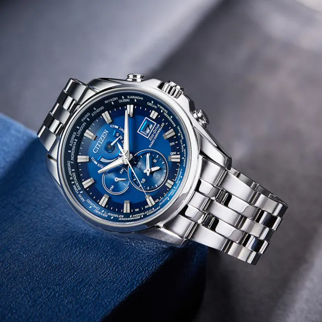 【CITIZEN 星辰】GENTS 超越無限電波光動能男錶-藍x銀/44.3mm(AT9120-89L)618 禮物