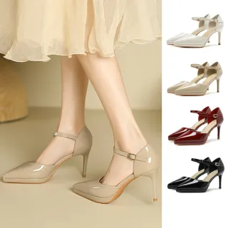 【J&H collection】一字尖頭漆皮中空高跟鞋 女鞋(米色 / 卡其色 / 紅色 / 黑色)