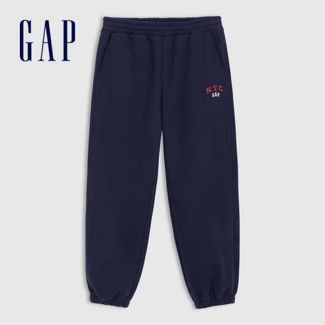 GAP 男裝 Logo刺繡刷毛束口抽繩鬆緊運動褲 碳素軟磨系列-海軍藍(677232)