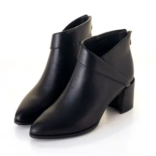 【amai】時尚氣質翻褶高跟短靴 短靴 踝靴 襪靴 短筒靴 粗跟 高跟 百搭 韓版 英倫風 大尺碼 GB912BK(黑色)