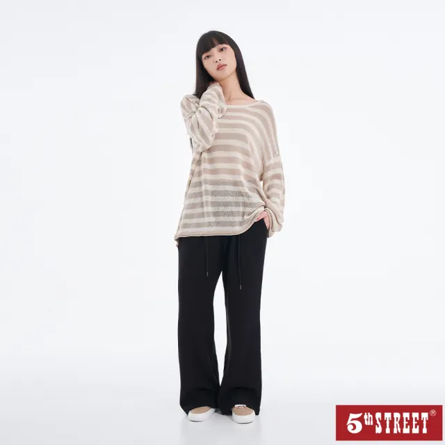 【5th STREET】雙11 女裝條紋後交叉設計針織上衣-灰色