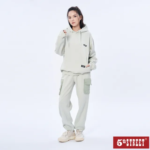 【5th STREET】雙11 男裝LOGO設計長袖連帽T-綠色(山形系列)