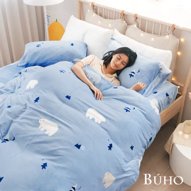 【BUHO 布歐】法蘭絨北歐童趣三件式兩用被毯床包組-單人(多款任選)