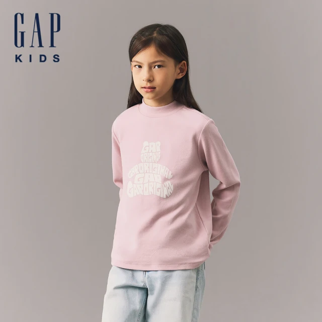 GAP 兒童裝 Logo純棉印花圓領長袖T恤-粉色(645034)