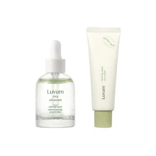 【Luvum】韓國 舒緩雙重護理組 積雪草高效修護清透精華油30ml+高效修復乳霜50ml 敏感肌適用(官方直營)