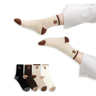 【哈囉喬伊】韓國襪子 坐姿小熊粗條紋中筒襪 女襪 A712(正韓直送 韓妞必備 棉襪 長襪 韓國少女襪)