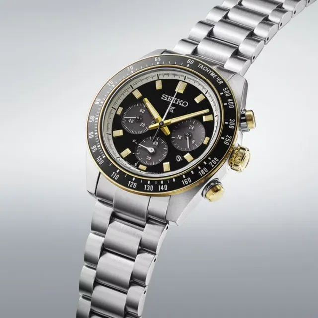 【SEIKO 精工】Prospex SPEEDTIMER 熊貓 太陽能計時腕錶-黑金/41.4mm(SSC941P1 / V192-0AH0G)
