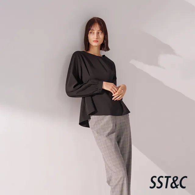 【SST&C】女裝 黑色圓領壓褶套頭上著01082410006(換季55折)