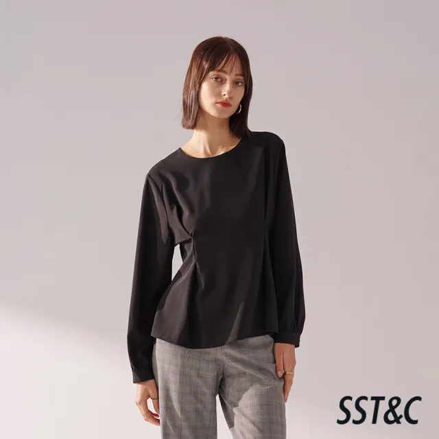 【SST&C】女裝 黑色圓領壓褶套頭上著01082410006(換季55折)
